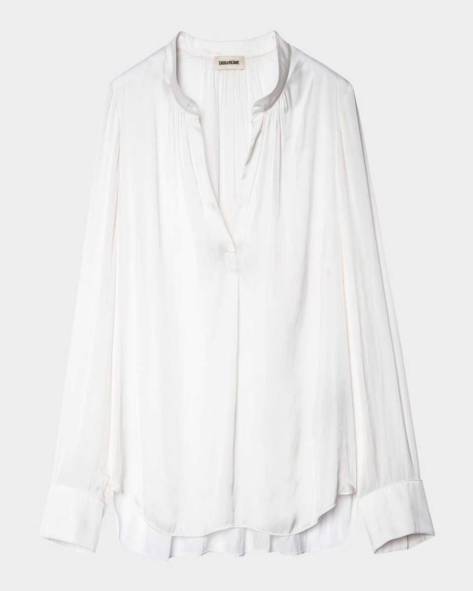 Tink V-Neck Satin Long-Sleeve Blous
